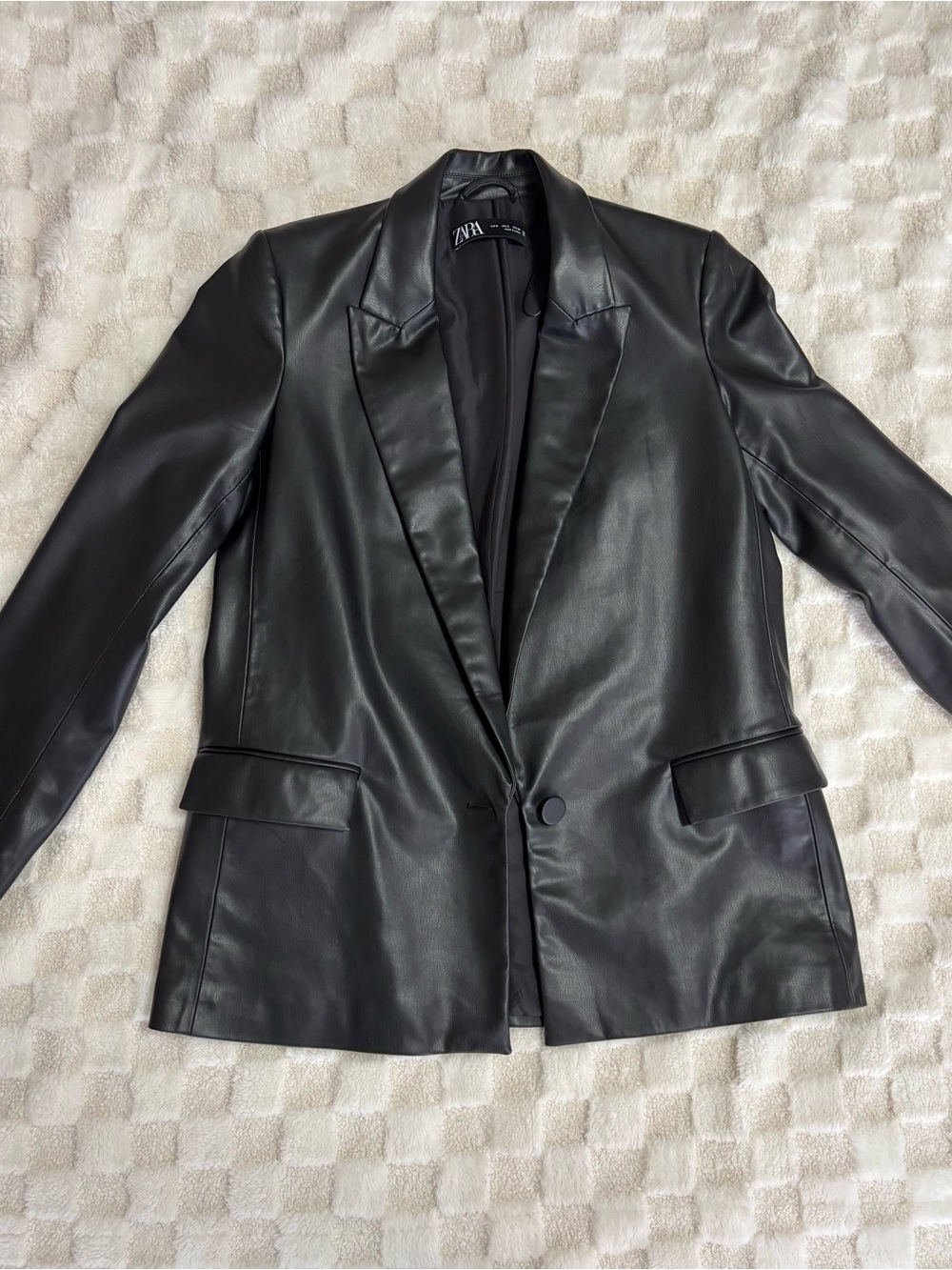 Zara Black Faux Leather Single-Button Blazer